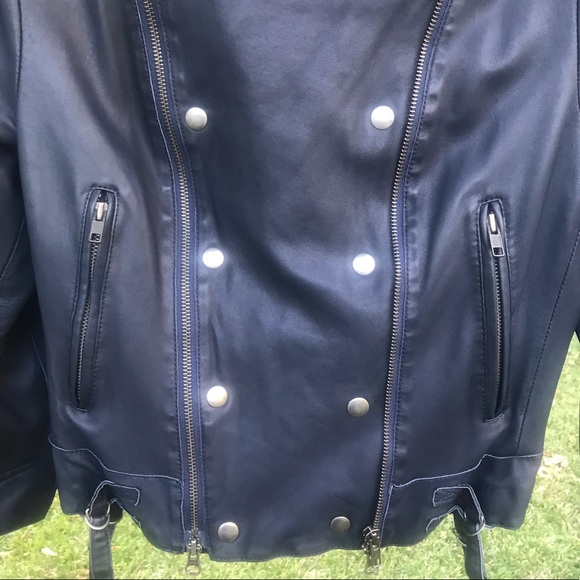 Line Navy Blue Lambskin Cropped Jacket, Size L - Picture 2 of 12